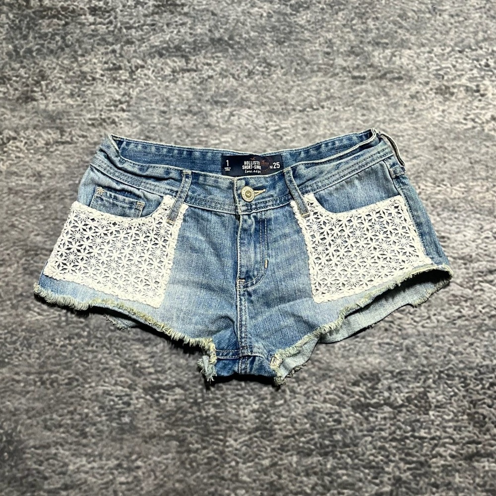 Hollister Short Short Denim Womens 25 (28") Blue Low Rise Surf Micro Cut Off Y2K